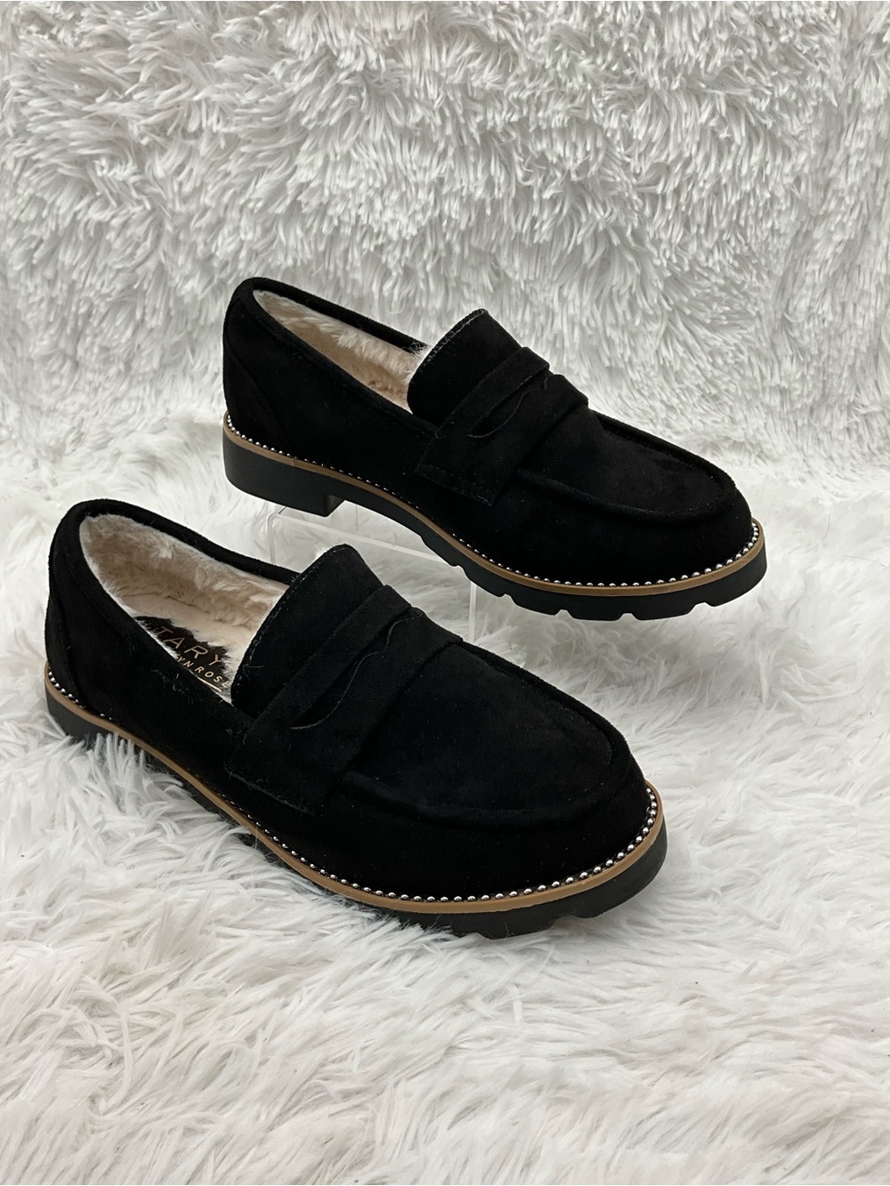 Taryn by Taryn Rose Loafers Size 8 Black Suede Lined Faux Fur Lining